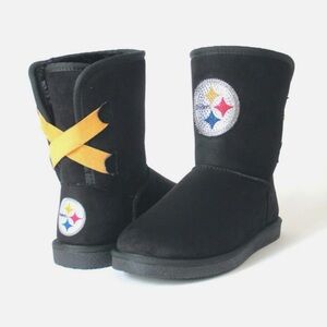 Pittsburgh STEELERS Women’s Boots Embellished NFL Faux Fur Lace Bow Boot Size 8